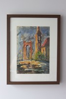 Drescher G.  Erzsébet Híd akvarell igényes keretben 1961. 30x45 cm