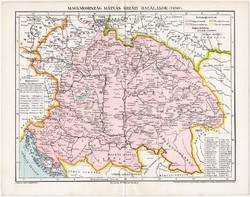 Magyarország térkép 1490, kiadva 1897, eredeti, Mátyás, Pallas lexikon melléklet, történelem. régi