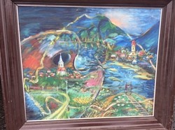 Original oil painting from Szentendre, by a contemporary artist, Sándor Mezei: what connects - original oilpainting