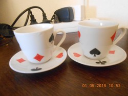 Zsolnay porcelán kártyamintás kávés csésze és kistányér 2 db