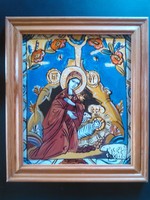 Betlehemi jelenet egyedi festett üvegképen