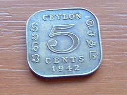 CEYLON 5 CENT 1942 SZÖGLETES S+V