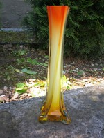 Színes üvegváza, 20,5 cm, sárga narancs üveg váza