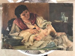 1918. Szignózott, lemezre festet antik kép, nagyon különleges