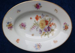 Antik Hüttl Tivadar virágmintás tányér - aranyozott széllel - 14 x 19 cm. - porcelán