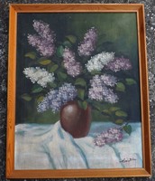 Antik  orgona csokros virágcsendélet Király B. Gy.festmény