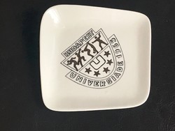 Aquincumi porcelán "Budapest Universiade 1965" feliratú tálka, jelzett, 12x12 cm
