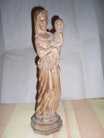 Antik faragott Mária a kis Jézussal faszobor
