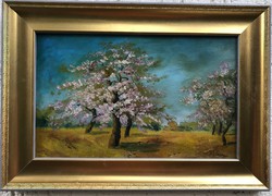 Virágzó fák olaj festmény Szinyei jelzéssel
