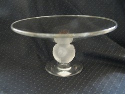 Különleges talpas üveg kínáló tál, asztalközép, csiga motívumos