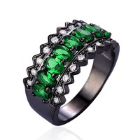 10K black gold filled, 925 silver emerald and cz crystal ring