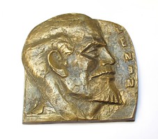 Nagyméretű réz Lenin plakett/falidísz, 1,55 kg.