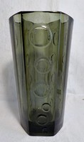 Art deco vastag , öntött  üveg váza 60 -as évek