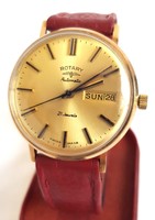 Rotary 9k gold automatic day / date 21 jewels men's watch