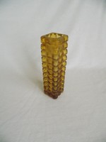 Retro bütykös borostyán üveg váza 17 cm (j-3)
