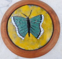 Butterfly - moth in a thick wooden frame - fire enamel picture