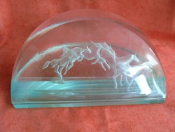Iparművészeti ló figurás üveg asztali dísz