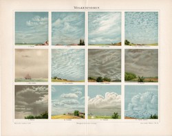 Felhőalakok (3), 1898, litográfia, német, eredeti, régi, felhő, cumulus, nimbus, stratus 