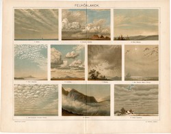 Felhőalakok (2), 1896, színes nyomat, litográfia, eredeti, régi, felhő, cumulus, nimbus, stratus 