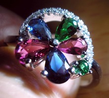 925 ezüst gyűrű, 17,3/54,3 mm rubin, zafír, smaragd, Cz