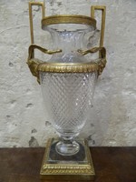 Empire stílusú antik sárgaréz-üveg váza