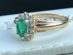 14K 585 Smaragd-Brill arany gyűrű 18mm belső átmérő