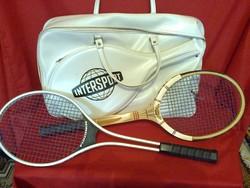 Teniszütő táska,  hordozó,  kulccsal zárható, retro +2 db teniszütő