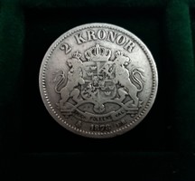 Ritka ezüst 2 korona Svédország 1878 E.B., 14,6 g.