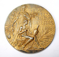1907 Pécsi O.Kiállítás Pacholek György díjérem aranyfokozat,Szirmai