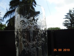 Szecessziós savmaratott virágmintákkal-antik talpas pohár-17,7 cm