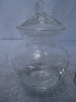 Üveg - Vastag - gravírozott - üveg amfóra - 12 x 7 cm cukorka - fűszer tartó - hibátlan