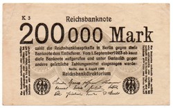 Németország 200 000 német inflációs Márka, 1923, ritka sorszámos, szép