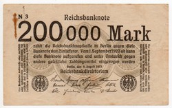 Németország 200 000 német inflációs Márka, 1923, ritka sorszámos