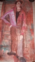 Pirk  Álló nő. Akvarell, papír, felcsavarva, 59×31 cm