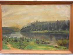 Vidovszky Béla (1883 - 1973)Duna.Olaj vászon festmény.GARANCIÁVAL.Csúnya keretben.