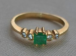 Nagyon szép antik smaragd brill 18kt aranygyűrű 