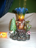Retro mázas cserép váza figurákkal