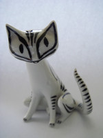 Hollóházi porcelán art deco macska fehér cica 