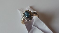 Arany kék topáz gyémánt gyűrű 3,6 gramm 375