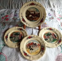 Francia Obernai Sarreguemines tányér szett 4 darabos hibátlan + kézzel hímzett terítő