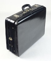 0S569 Régi nagyméretű fekete bőr bőrönd koffer