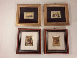 Cromolitográfia miniatűr arany kép négy darab együtt certifikációval