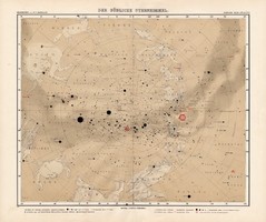 A déli csillagos ég térkép 1905, német nyelvű, eredeti, csillag, ég, Justus Perthes, 39 x 47 cm