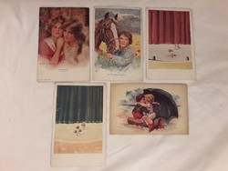 Antik képeslap öt darab