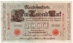 Németország  1000 német birodalmi Márka, 1910, piros pecsétes, szép