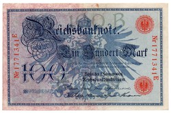 Németország  100 német birodalmi Márka, 1908, piros pecsétes, szép