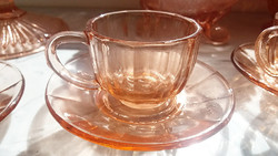 Régi üveg kávés csésze rózsaszín kávéscsésze csészealj 3 db