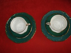 Zsolnay zöld Pompadour kétszemélyes kávéskészlet és süteményes