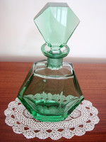 Üveg art deco Moser jellegű italos dugós palack zöld likőrös díszüveg - csabati felhasználónak!
