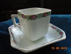 Birodalmi bécsi rózsás  bidermeier szögletes mokkás csésze tálkával